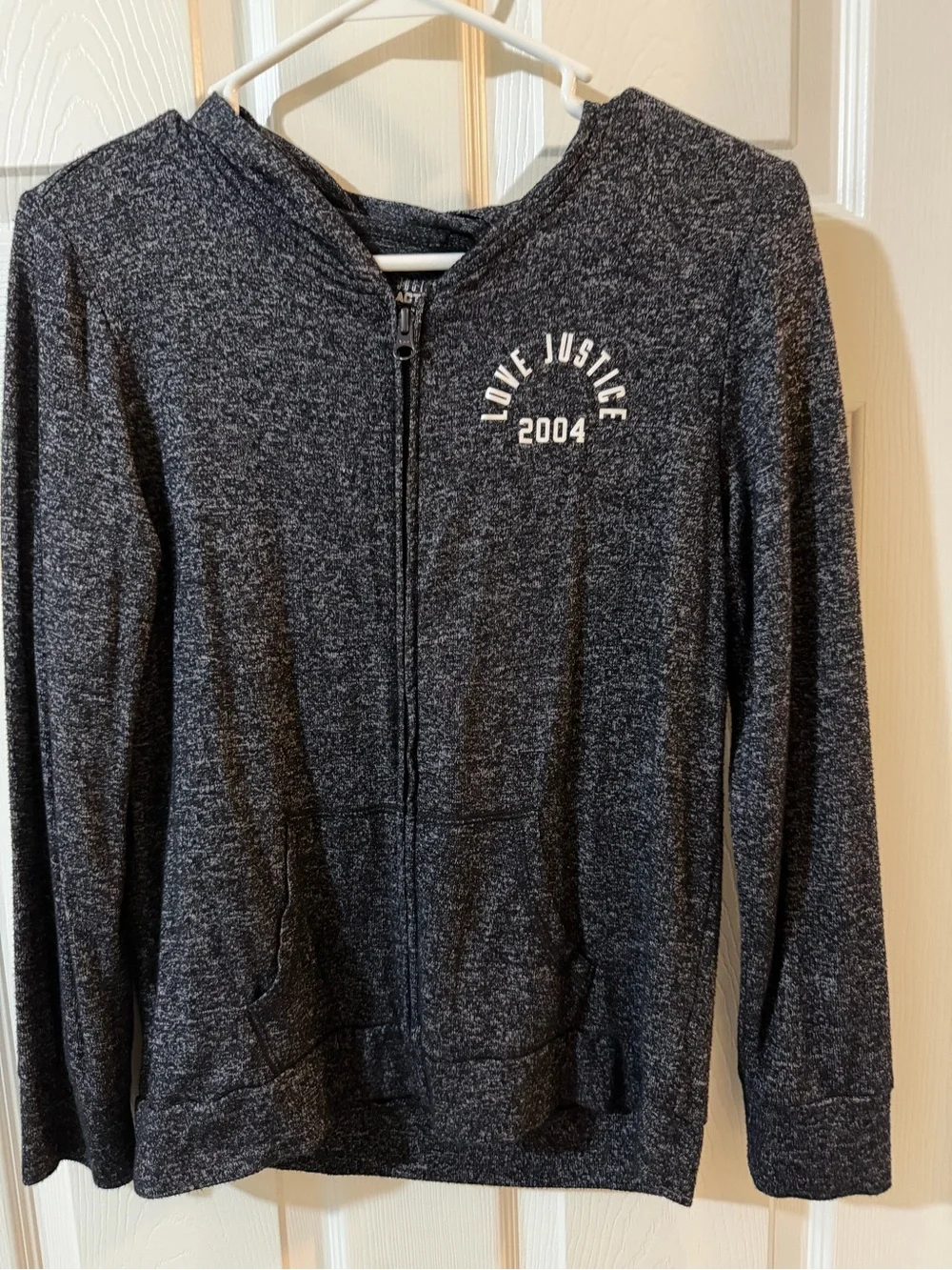 Justice Girl’s Black Heather Zip-Up Hoodie with 'Love Justice 2004'